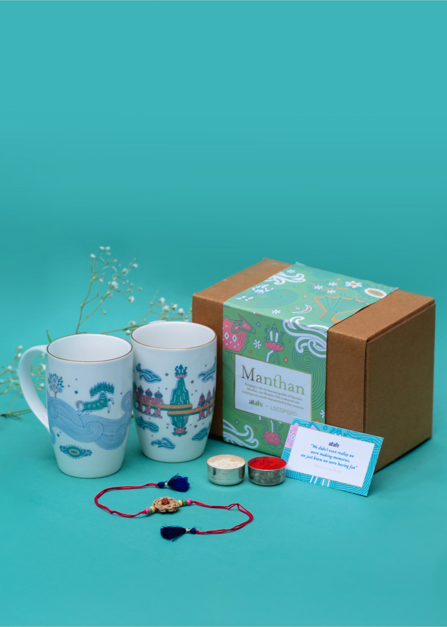 Soulful Surprise: Rakhi Gift Hamper with Elegant Porcelain Mugs for Bhai or Bhabhi