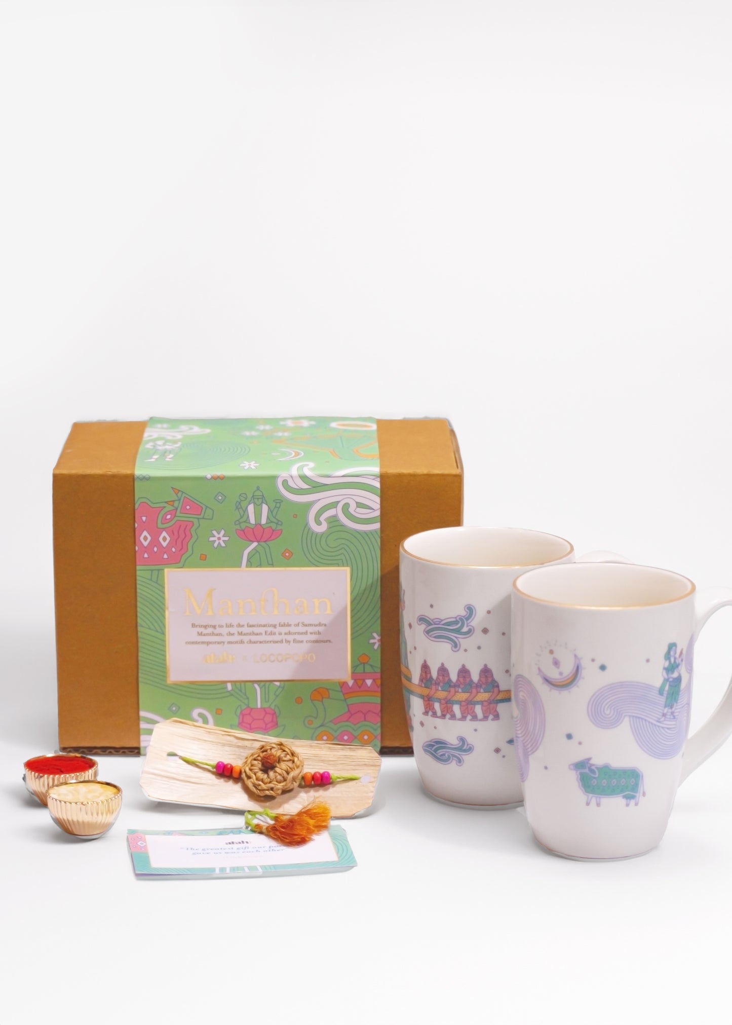 Soulful Surprise: Rakhi Gift Hamper with Elegant Porcelain Mugs for Bhai or Bhabhi