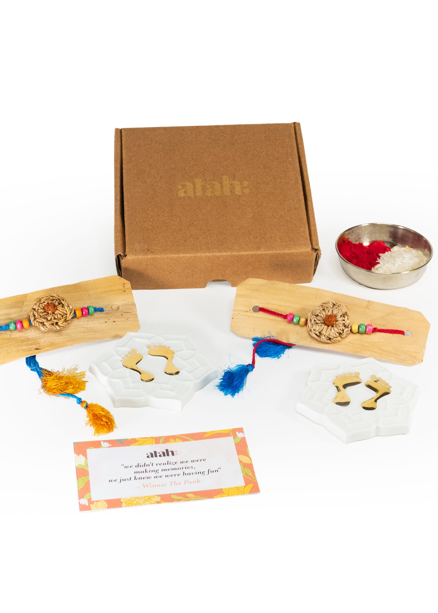 Blissful Ties: Rakhi Gift Hamper with Alluring Porcelain Lakshmi Charan