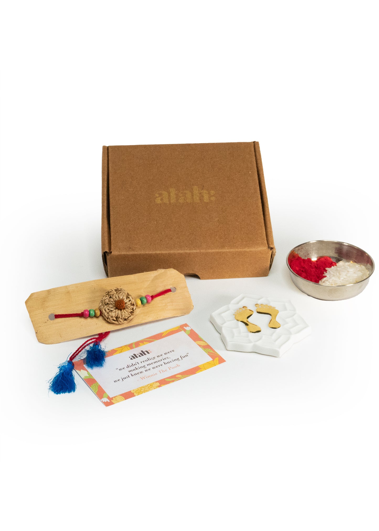 Blissful Ties: Rakhi Gift Hamper with Alluring Porcelain Lakshmi Charan