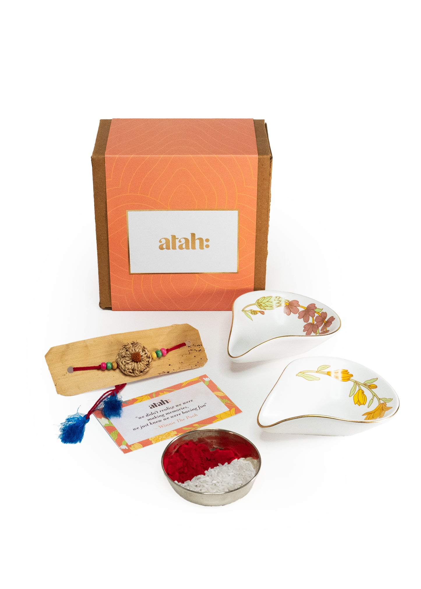 Soulful Surprise: Rakhi Gift Hamper with Exquisite Porcelain Diyas