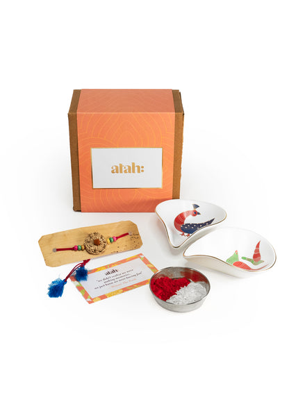 Soulful Surprise: Rakhi Gift Hamper with Exquisite Porcelain Diyas