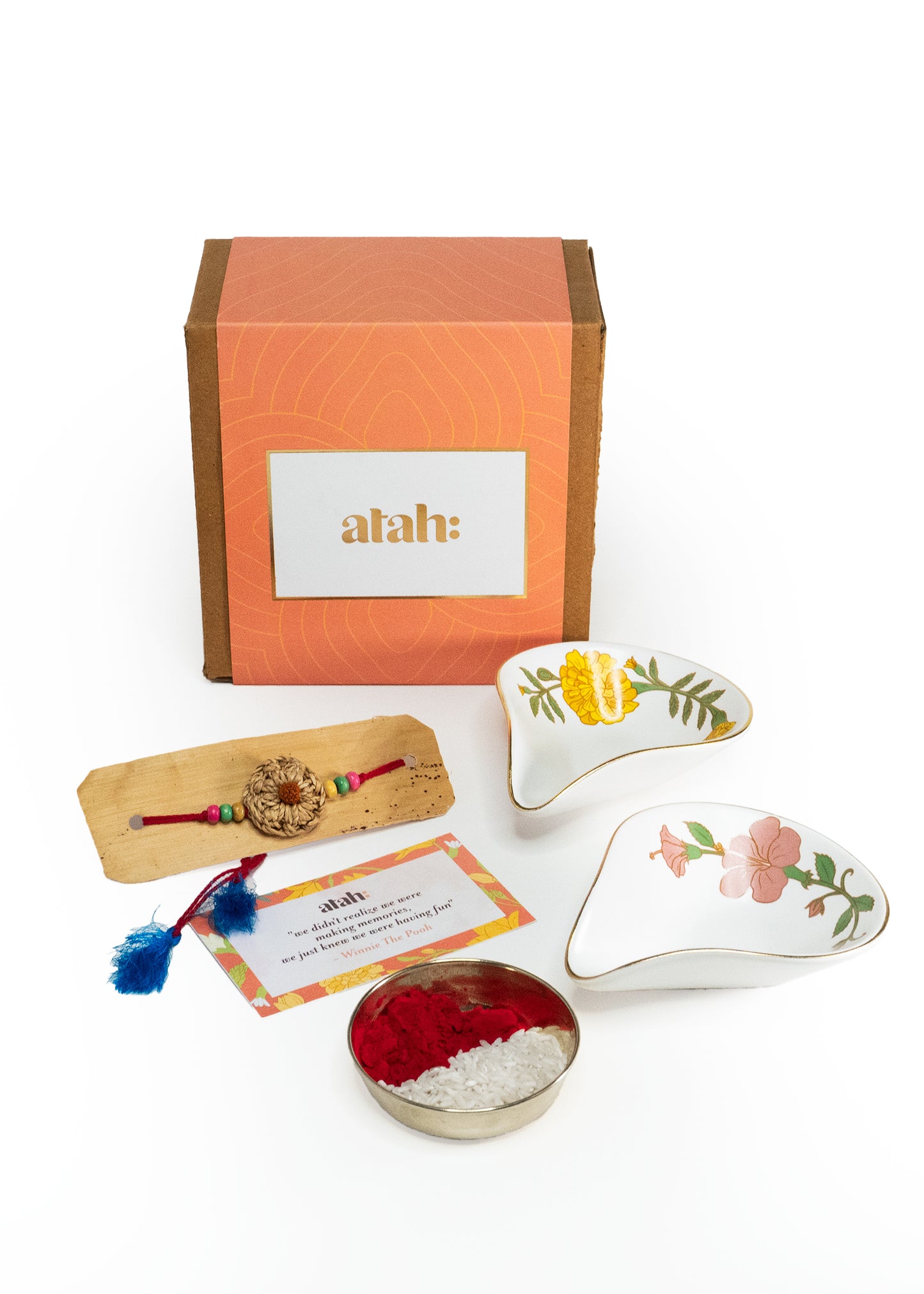 Soulful Surprise: Rakhi Gift Hamper with Exquisite Porcelain Diyas